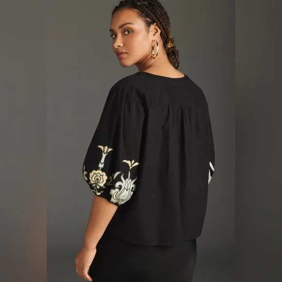 Anthropologie Embroidered Balloon-Sleeve Blouse Size L - Picture 12 of 14